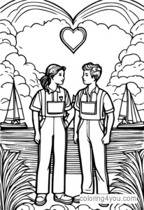 Among Us crewmates in love coloring page