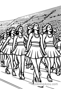 Cheerleader dance at cheer coloring page in action