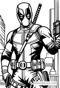 Dibujo de Deadpool con pistolas para colorear