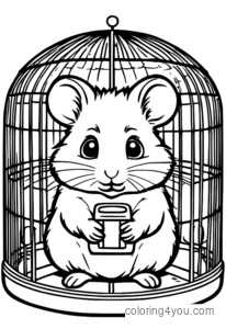 Cute hamster holding a small toy wheel in a cozy cage