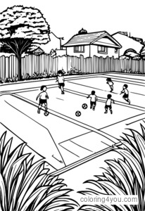 Children playing lawn soccer