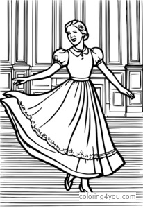 Maria dancing with the von Trapp children coloring page