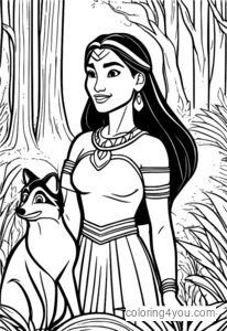 Pocahontas மற்றும் Meeko வானவில் வண்ணமயமான பக்கங்கள்