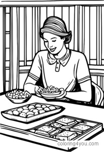 Rummy cards and snacks coloring page