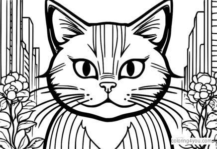 Coloring Page of Angry Cat with Speech Bubbles