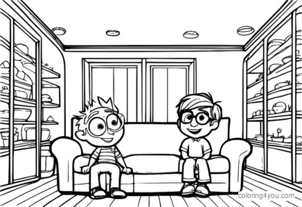 Coloring page of Bill and Eclair from Inside Out, together and laughing.