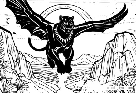 Black Panther ag eitilt ar chúl éan, ag ardú os cionn Wakanda