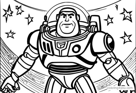 Buzz Lightyear தனது லேசர் துப்பாக்கியை மேல்நோக்கி சுட்டிக்காட்டுகிறது