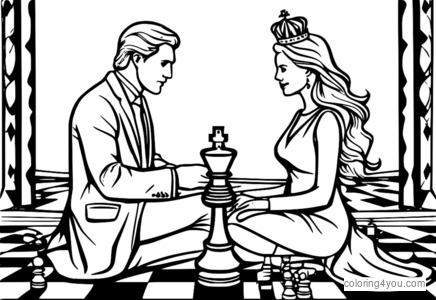 Chess King and Queen Silhouette målarbok