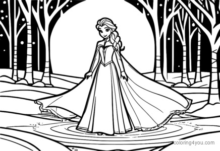 Coloriage de patinage sur glace Elsa, Disney La Reine des Neiges, Patinage sur glace, Hiver, Coloriages Disney