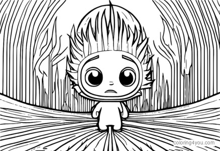 Coloring page of Fear from Inside Out, with a spiky and gloomy expression.