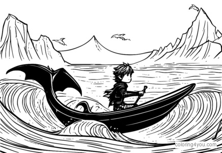 Hiccup and Toothless riding a wave