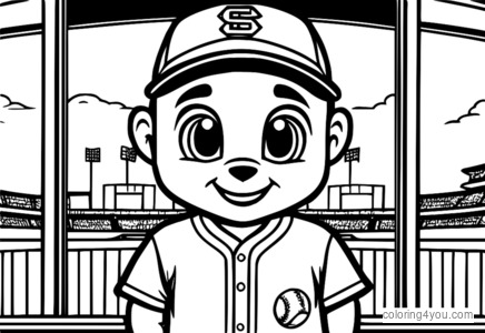 Pahina ng pangkulay ng mascot ng Little League, mga aktibidad ng mga bata, mga mascot ng baseball