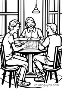 Bridge players laughing coloring page