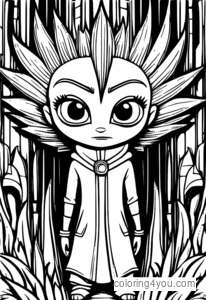 Coloring page of Fear from Inside Out, with a spiky and gloomy expression.