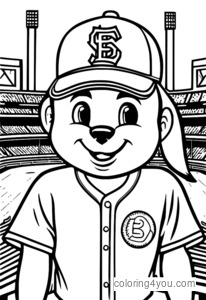 Pahina ng pangkulay ng mascot ng Little League, mga aktibidad ng mga bata, mga mascot ng baseball