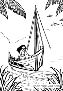 Moana färgläggning, Disney målarbok, styrning färgläggning, hav färgläggning för barn.