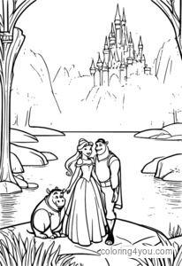 Desenhos para colorir da lua de mel de Shrek e Fiona