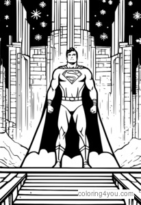 Kleurplaat van Superman met Fortress of Solitude