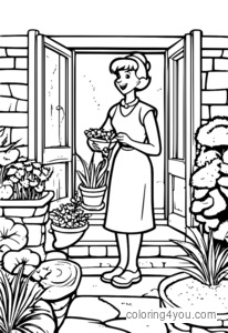 Wilma Flintstone gardening in garden