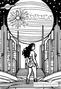 Wonder Woman karo Lasso Coloring Page ing Space