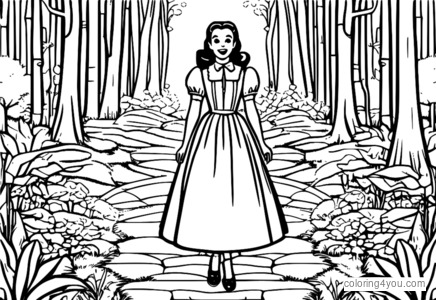 Dorothy avec des pantoufles Ruby dans une forêt fantastique