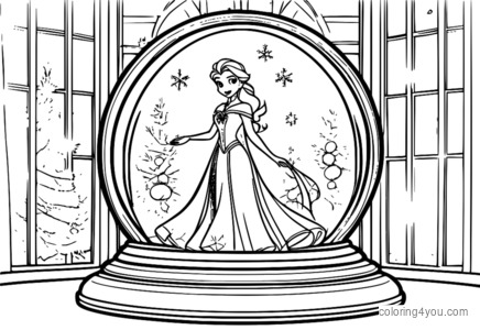 Coloriage Elsa dans une boule à neige, Disney La Reine des neiges, Boule à neige, Hiver, Coloriages Disney