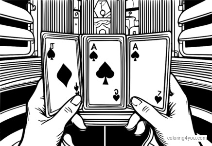 Desenho de cartas de rummy brilhantes para colorir