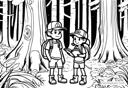 Gravity Falls Malvorlagen von Dipper und Mabel Pines, die den Wald erkunden