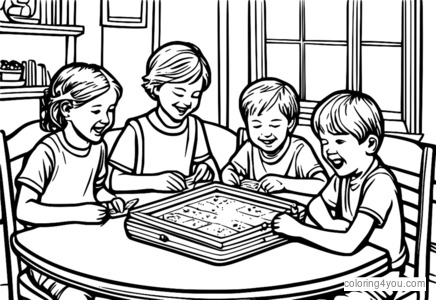 Kids playing rummy coloring page