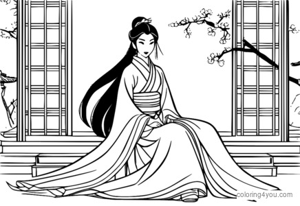 Coloriages de Mulan dans sa robe traditionnelle chinoise