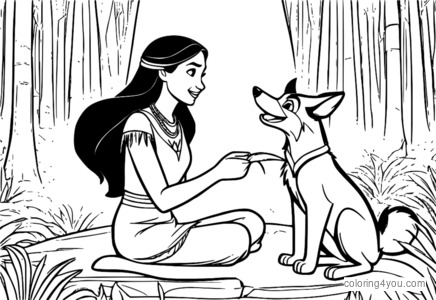 Pocahontas மற்றும் Meeko நட்பு வண்ணமயமான பக்கங்கள்