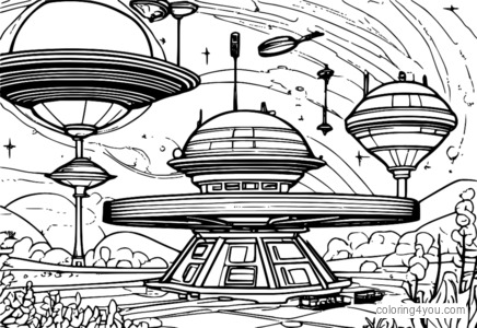 Rick and Morty's space station adventure coloring page