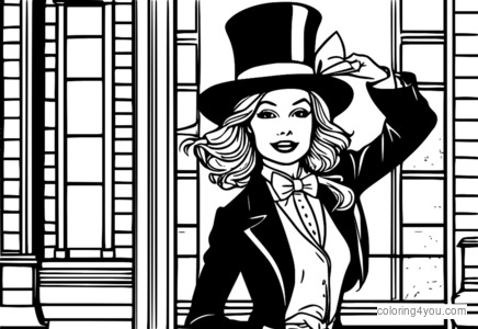 Femme portant un jeton Top Hat de Monopoly, prête à colorier.