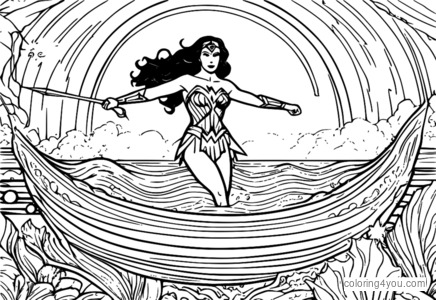 Wonder Woman with Lasso Coloring Page in Mythical Aquatics