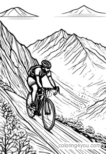 Cyclists racing up a steep mountain with rugged terrain