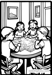 Kids playing rummy coloring page