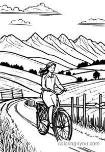 Maria on a bicycle coloring page