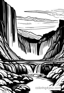 Desenho para colorir da Aurora Boreal, cachoeira