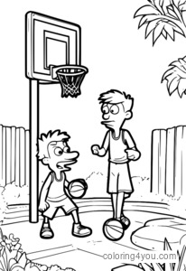 Phineas lan Ferb main basket ing latar mburi