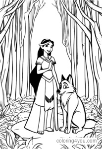 Desenhos para colorir da amizade de Pocahontas e Meeko