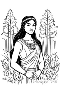 Pocahontas and Meeko in the forest coloring pages