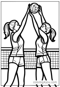 Två kvinnliga volleybollspelare firar en framgångsrik laginsats, high-fiving varandra, illustrationer