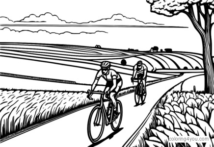 Cyclists racing through a quiet rural road with fields all around