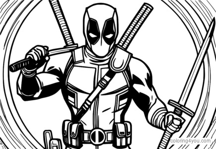 Coloriage Deadpool avec des katanas