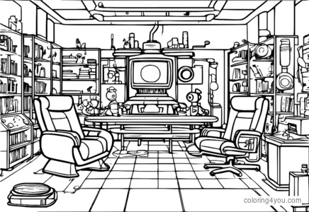 Les personnages et robots de Dexter's Lab s'amusent avec des expériences scientifiques et des gadgets.