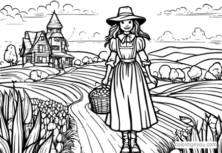 Dorothy e Espantalho em uma paisagem de fantasia