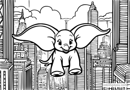 Coloriage de Dumbo Flying City, coloriage d'éléphant Disney, dessin pour enfants créatifs