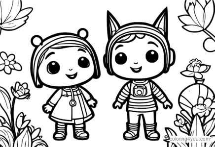 Geobo and Milli from Team Umizoomi surrounded by different shapes and art supplies