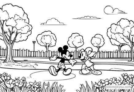 Mickey Mouse dan Pluto bermain menjemput di taman